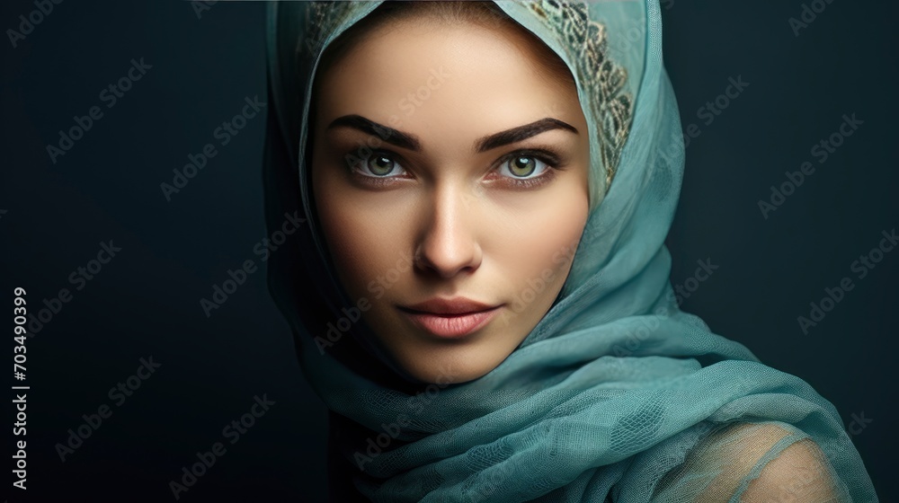 Beautiful muslim lady, copy space with generative ai Beautiful muslim lady, copy space with generative ai