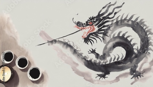 ink painting of a dragon traditional oriental ink painting sumi e materials zodiac photo
