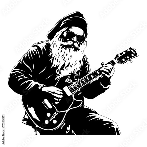 Musical Santa Claus Playing Guitar Vector