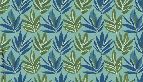 tropical exotic seamless pattern with blue and green color palm leaves hand drawn vintage illustration background and texture good for production wallpapers cloth fabric printing goods