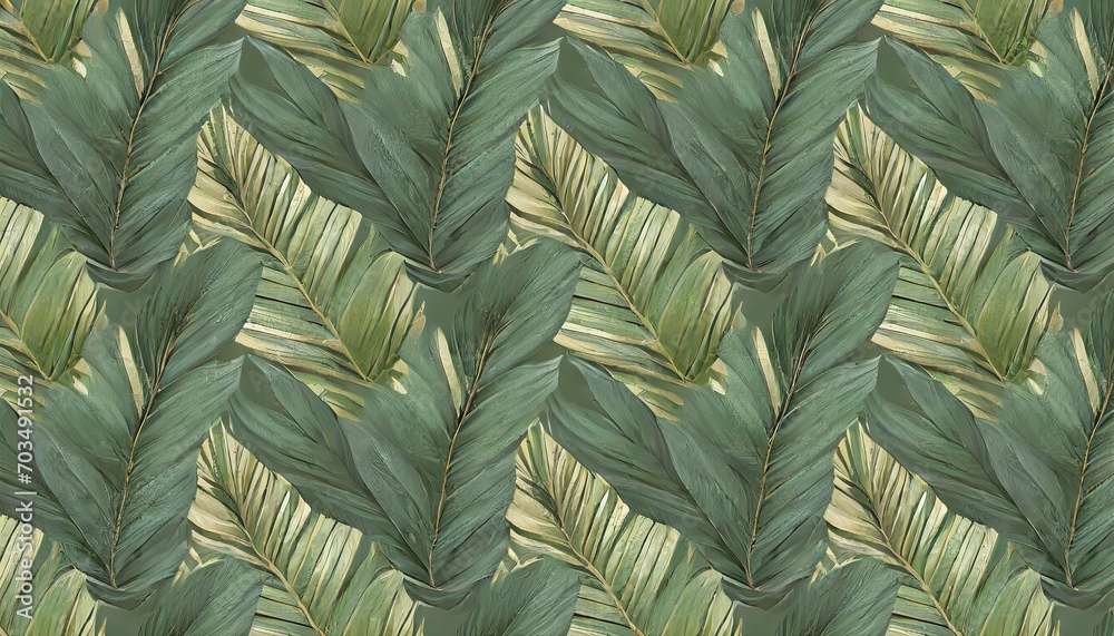 tropical background with green textured palm leaves foliage seamless pattern hand drawn premium vintage 3d illustration luxury wallpapers fabric printing mural cloth poster rags web goods
