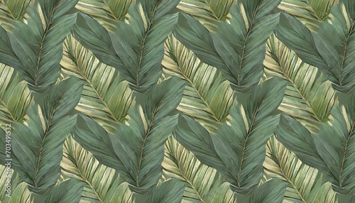 tropical background with green textured palm leaves foliage seamless pattern hand drawn premium vintage 3d illustration luxury wallpapers fabric printing mural cloth poster rags web goods