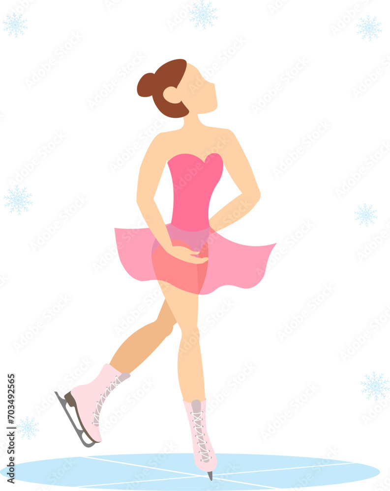 Figure skating. Illustrated winter sports. A woman skates on the ice arena. Elements of figure skating. Figure skating. Illustrated winter sports. A woman skates on the ice arena. Elements of figure skating.