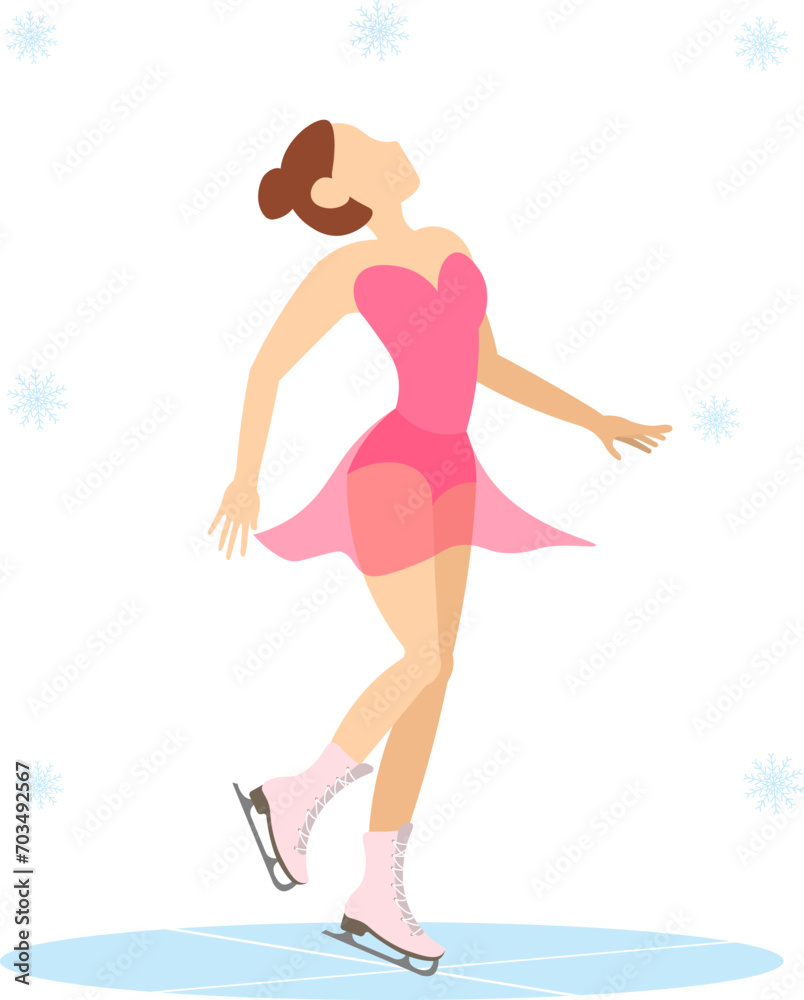 Figure skating. Illustrated winter sports. A woman in pink skates. Elements of figure skating. Figure skating. Illustrated winter sports. A woman in pink skates. Elements of figure skating.