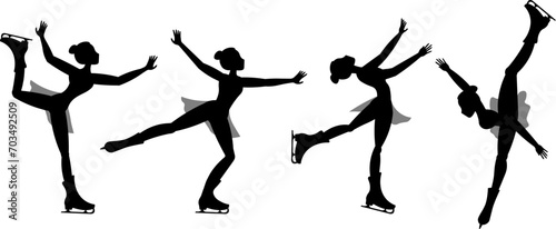 Figure skating. Illustrated winter sports. Silhouettes of women skating. Elements of figure skating.