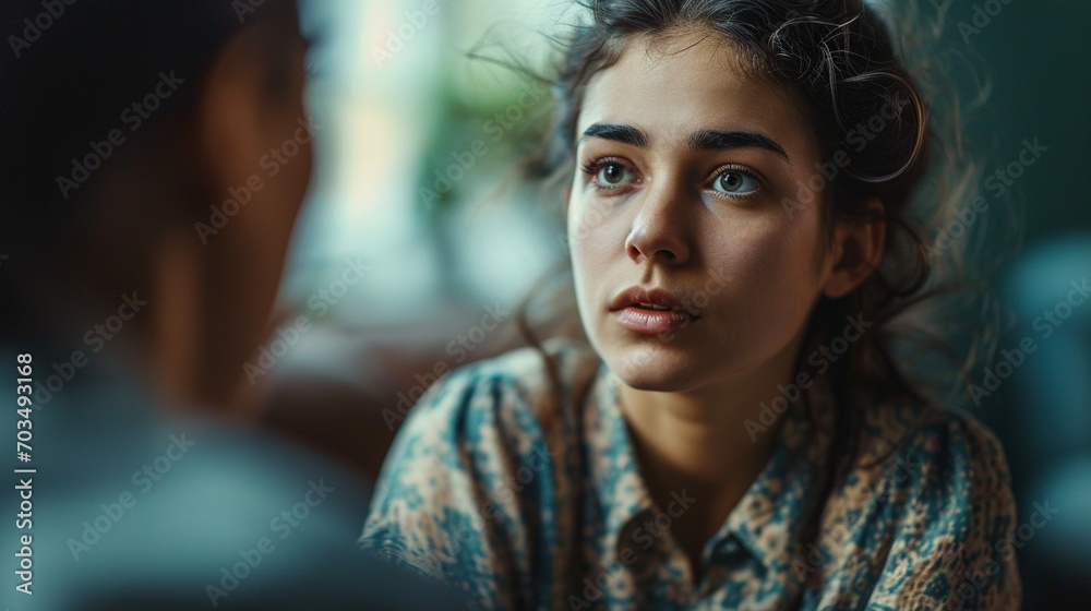 Comforting Body Language: A counselor displaying comforting body language while actively listening, creating a sense of trust and understanding in the therapeutic setting Comforting Body Language: A counselor displaying comforting body language while actively listening, creating a sense of trust and understanding in the therapeutic setting