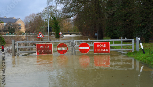 Flooding river Ouse causing bridge and road to be shut off. photo