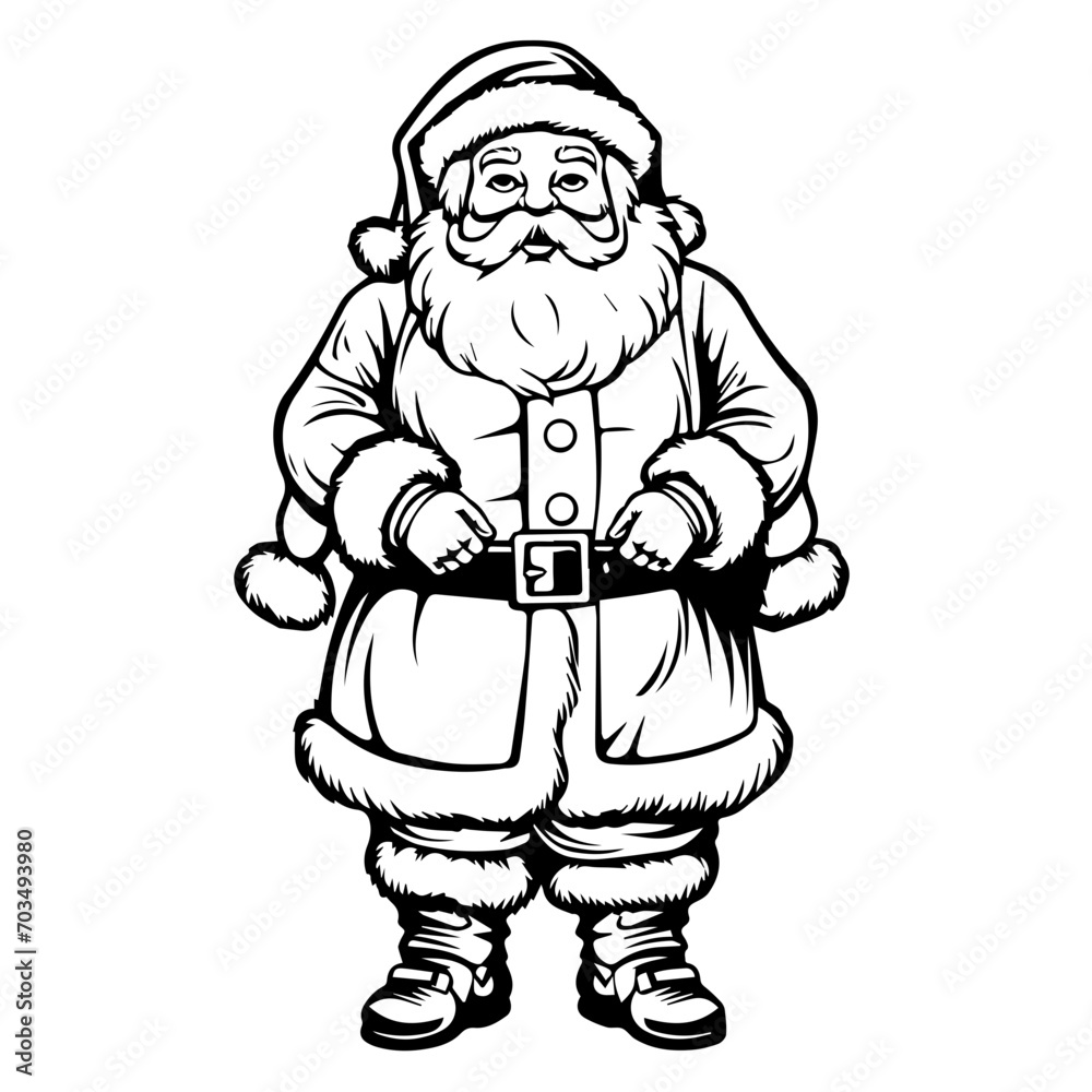Black and white vector silhouette of Santa Claus, perfect for festive holiday graphics and Christmas decorations.
Black and white vector silhouette of Santa Claus, perfect for festive holiday graphics and Christmas decorations.