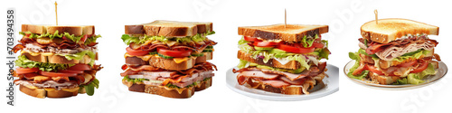 Turkey Club Sandwich Hyperrealistic Highly Detailed Isolated On Transparent Background Png File