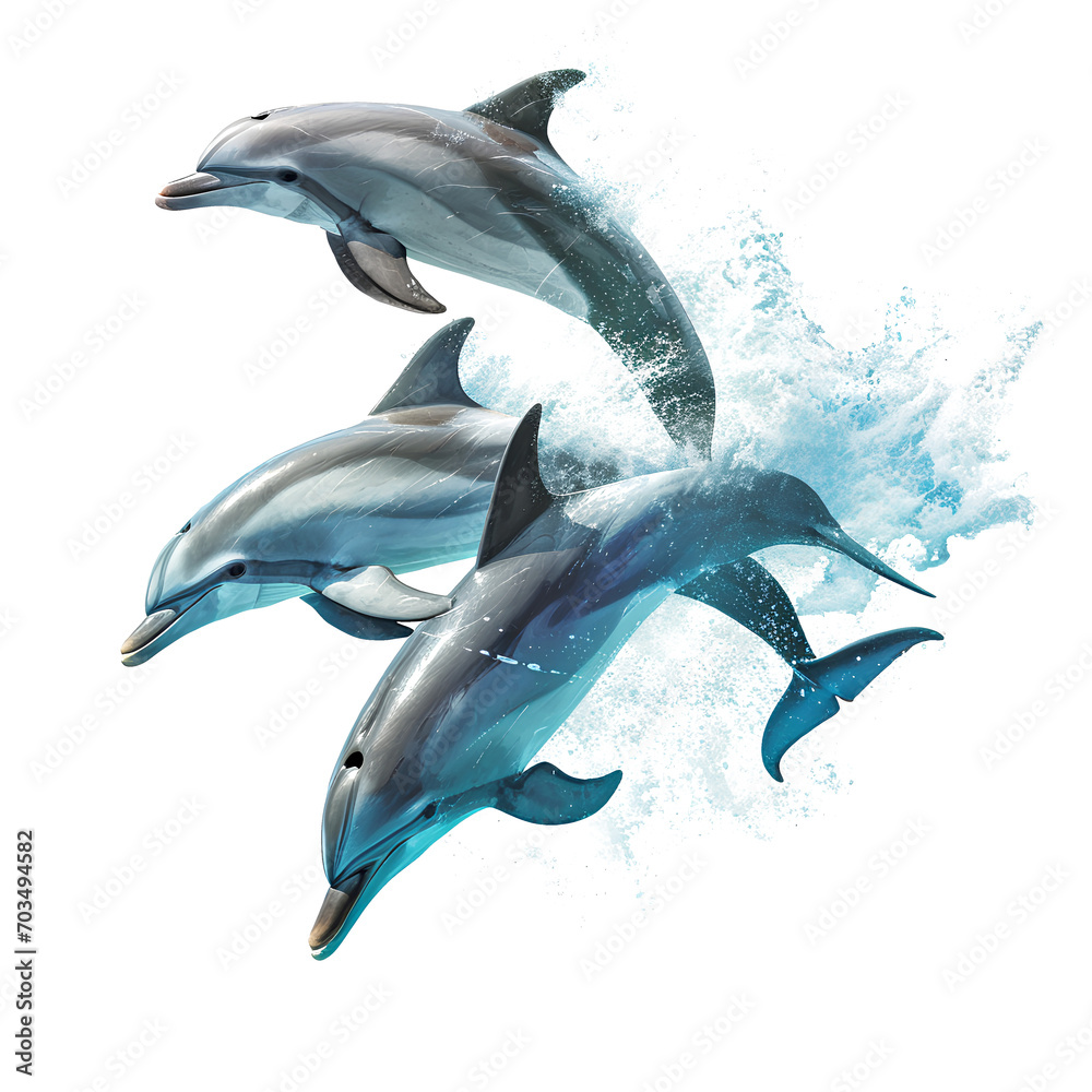Fototapeta premium Dolphins jumping gracefully on transparent background PNG