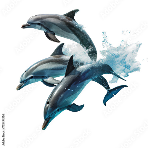 Dolphins jumping gracefully on transparent background PNG © PNG for U