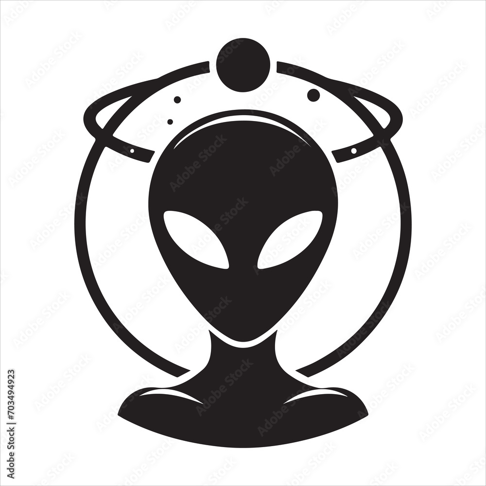 Alien vector silhouette illustration black color, Alien pose vector art, isolated white background - obrazy, fototapety, plakaty 