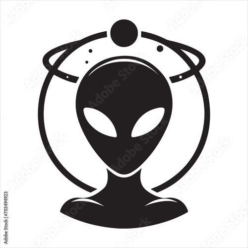 Alien vector silhouette illustration black color, Alien pose vector art, isolated white background