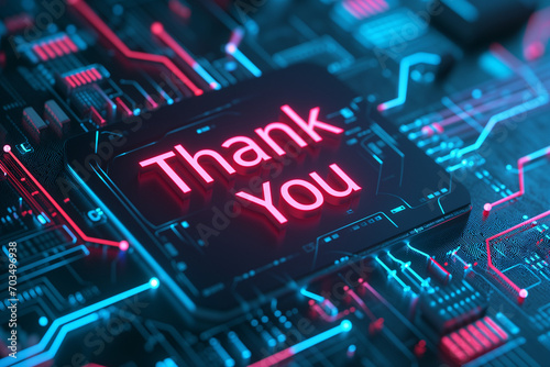 "Thank you" written on an electronic board in a technological style. Great for presentation end screens.