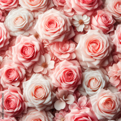 Delicate pink roses background. Full frame. AI generative