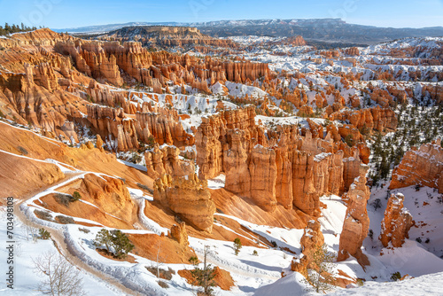 Bryce Canyon National Park an American national park located in southwestern Utah. Giant natural red rocks seen from The Inspiration Point.