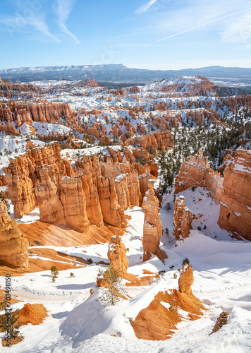 Bryce Canyon National Park an American national park located in southwestern Utah. Giant natural red rocks seen from The Inspiration Point.