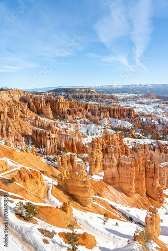 Bryce Canyon National Park an American national park located in southwestern Utah. Giant natural red rocks seen from The Inspiration Point.