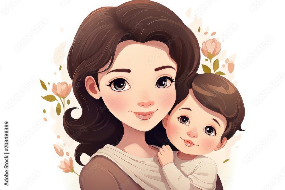 Illustration of mother with her child in white background. Concept of mothers day Illustration of mother with her child in white background. Concept of mothers day
