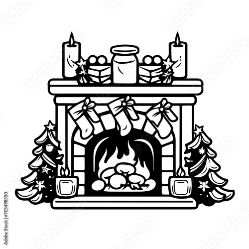 Warm Christmas Fireplace Scene Vector