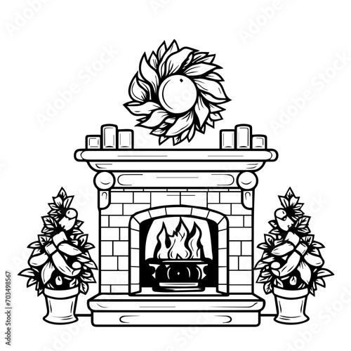 Warm Christmas Fireplace Scene Vector