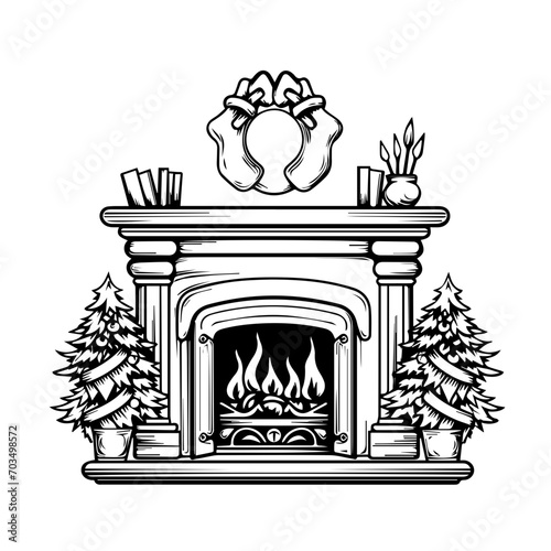 Warm Christmas Fireplace Scene Vector