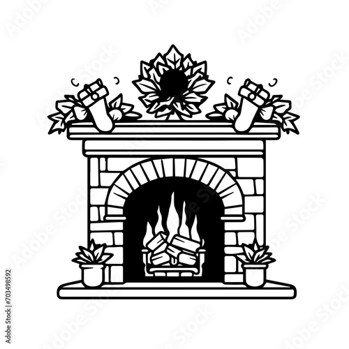 Warm Christmas Fireplace Scene Vector