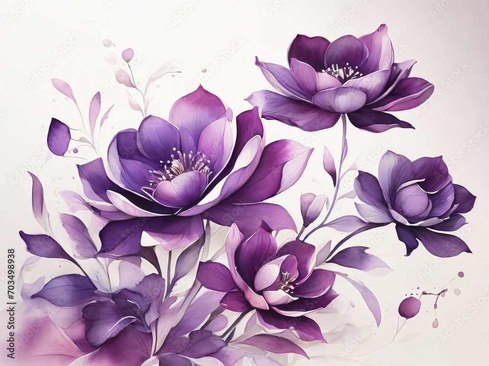 Purple charm: watery purple paints on a white background