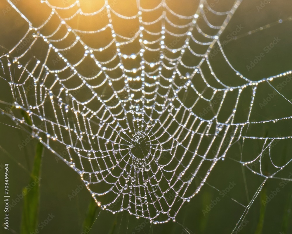 Dew-Kissed Spiderweb at Sunrise