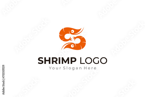 shrimp logo with letter s shape flat vector design style