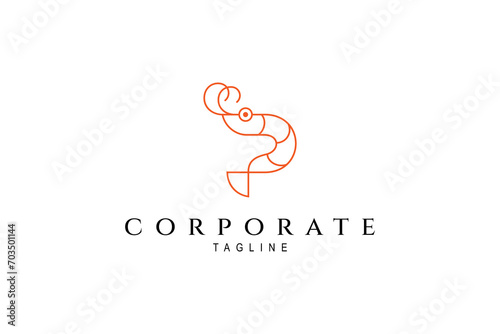 seafood shrimp logo with line art template design style