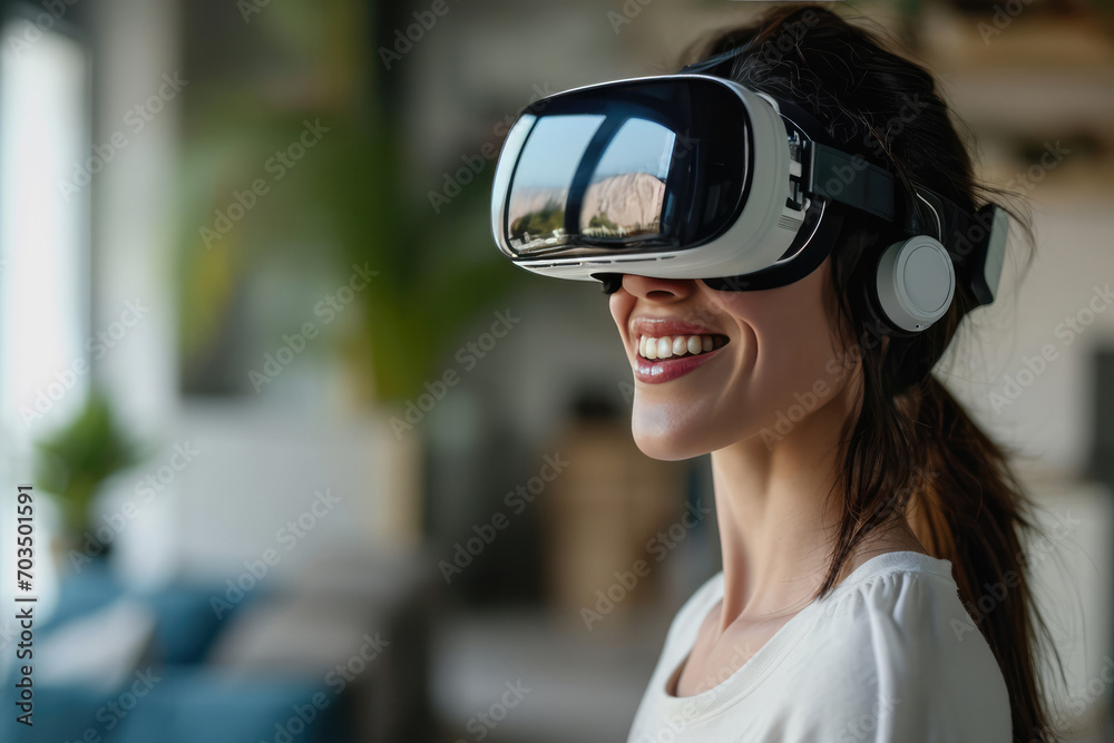 Joyful Female Environmental Scientist Embracing Virtual Reality With Vr Goggles Joyful Female Environmental Scientist Embracing Virtual Reality With Vr Goggles