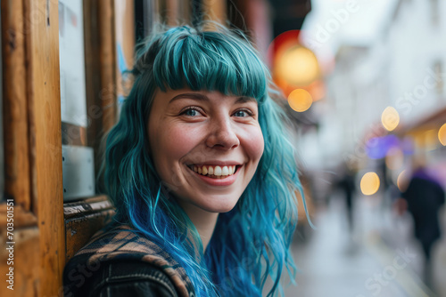 Enthusiastic Female Economist With Blue Hair photo