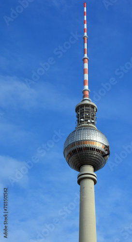Fernsehturm (Television Tower) located at Alexanderplatz. The tower was constructed between 1965 and 1969 by the former German Democratic Republic, Berlin Germany