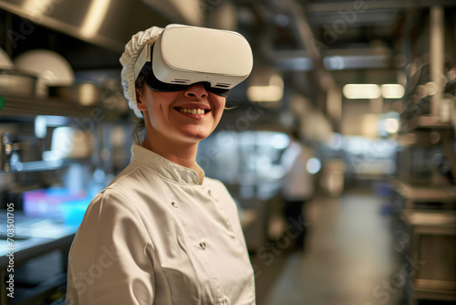 Smiling Female Employee Utilizing Virtual Reality Goggles In Food Science Field © Anastasiia