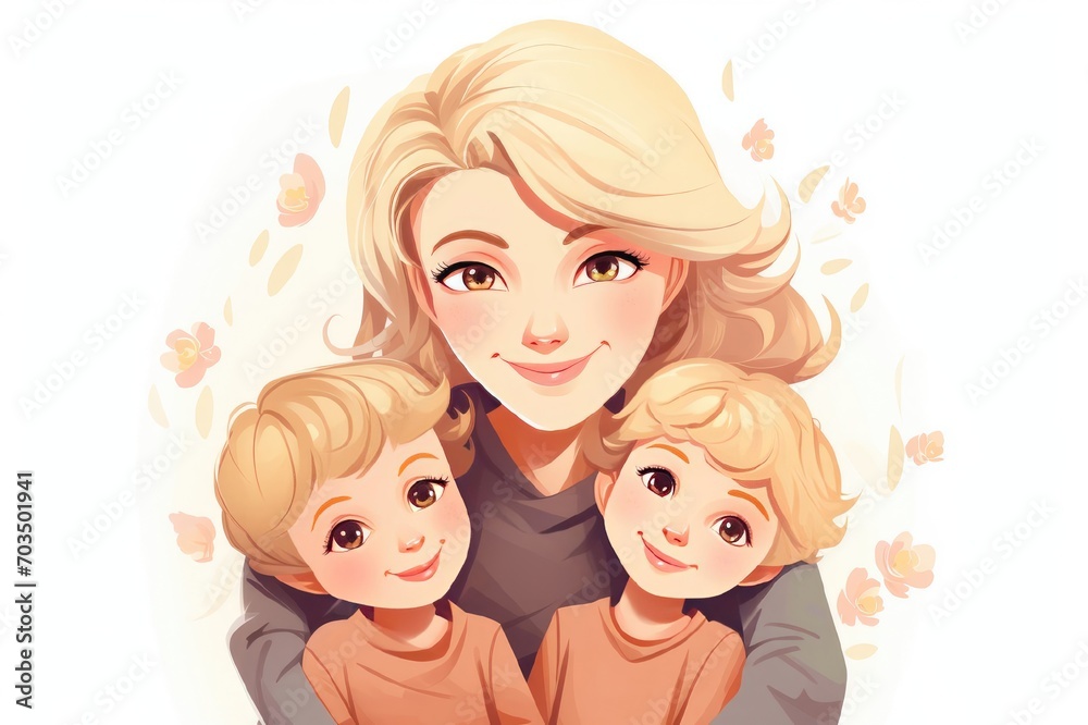 Illustration of mother with her child in white background. Concept of mothers day Illustration of mother with her child in white background. Concept of mothers day