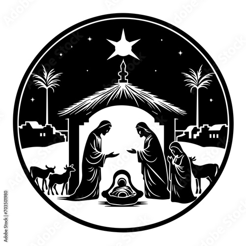 Holy Nativity Scene Christmas Vector Illustration
