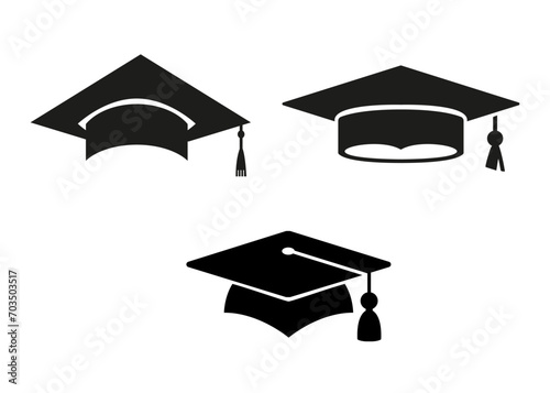 Graduation hat cap icons set graduate college or university cap set illustration isolated on white background photo