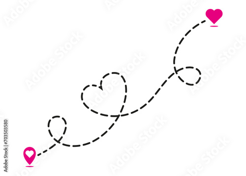 distance love concept. map distance path vector illustration minimalist style