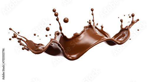 Spilled chocolate splash isolated on transparent white background