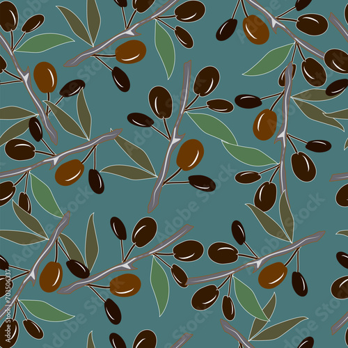 Seamless pattern with branch of olives