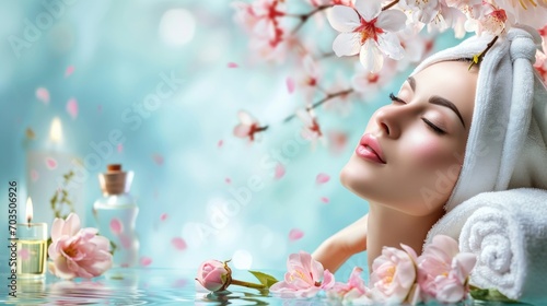 Beautiful young woman relaxing in spa. Spa treatment and relaxation concept