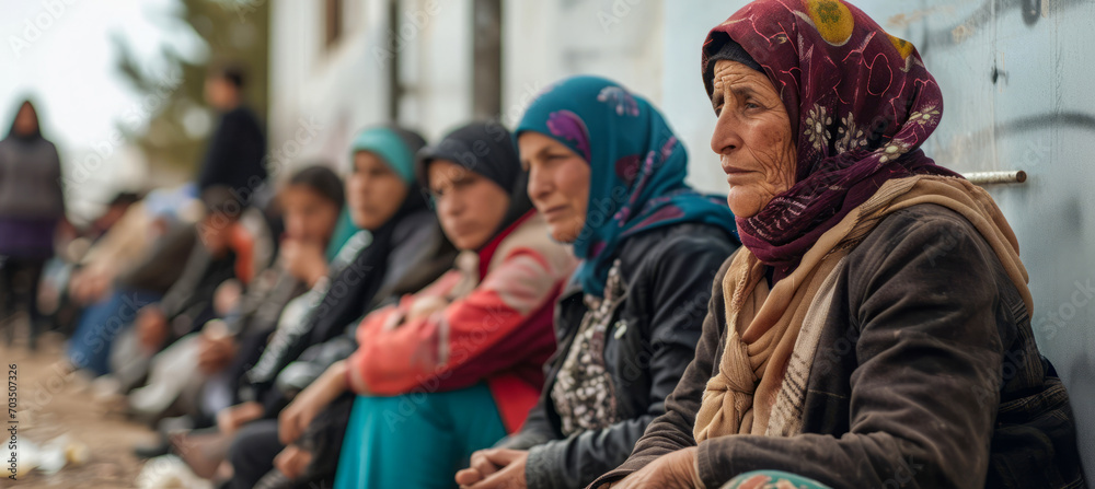 Fototapeta premium Refugees seeking asylum and protection living in refugee camp in difficult conditions