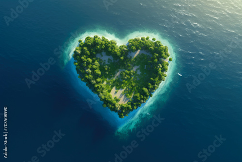 Emerald Haven: Heart Island's Aerial Charm © AIproduction
