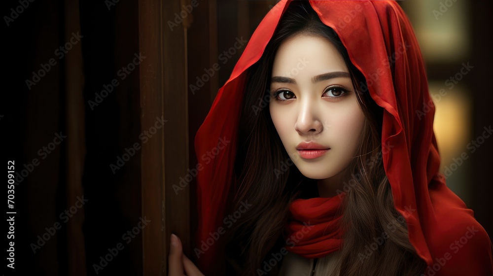 Beautiful chinese muslim lady, copy space with generative ai Beautiful chinese muslim lady, copy space with generative ai