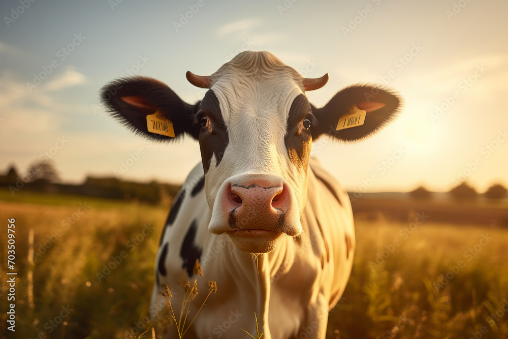Nature's Glow: Peaceful Cow in Sunlit Meadow