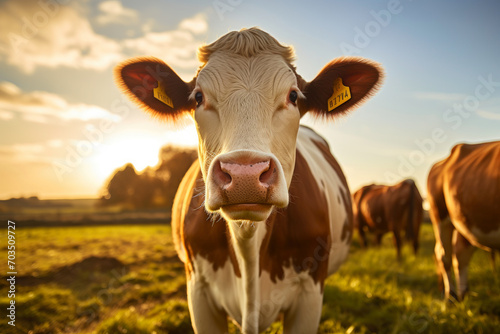 Dusk Beauty: Majestic Cow in Sunlit Pasture