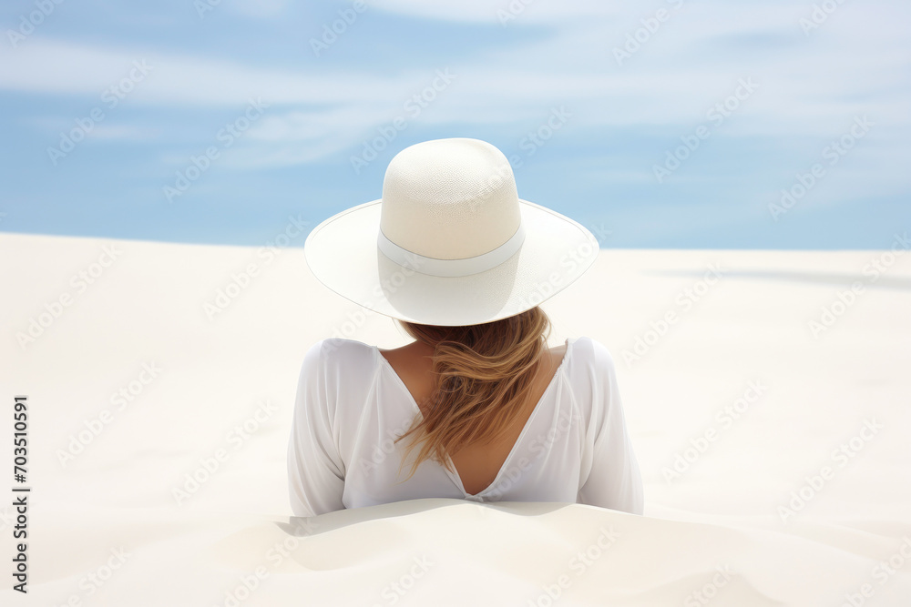White Sands Serenity: Beachside Back Portrait
