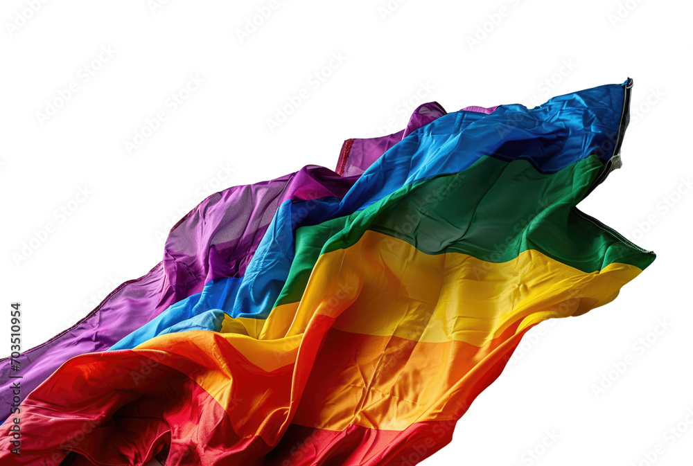 Rainbow colors flag isolated on white transparent, copy space, LGBTQ pride template, PNG - obrazy, fototapety, plakaty 