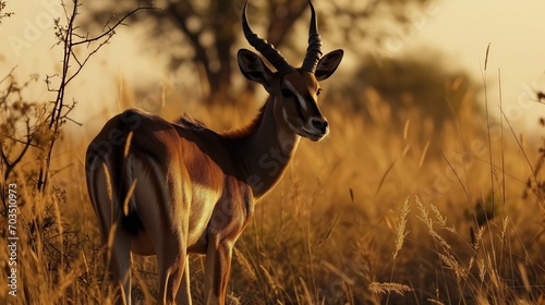 A gazelle standing in a field of tall grass